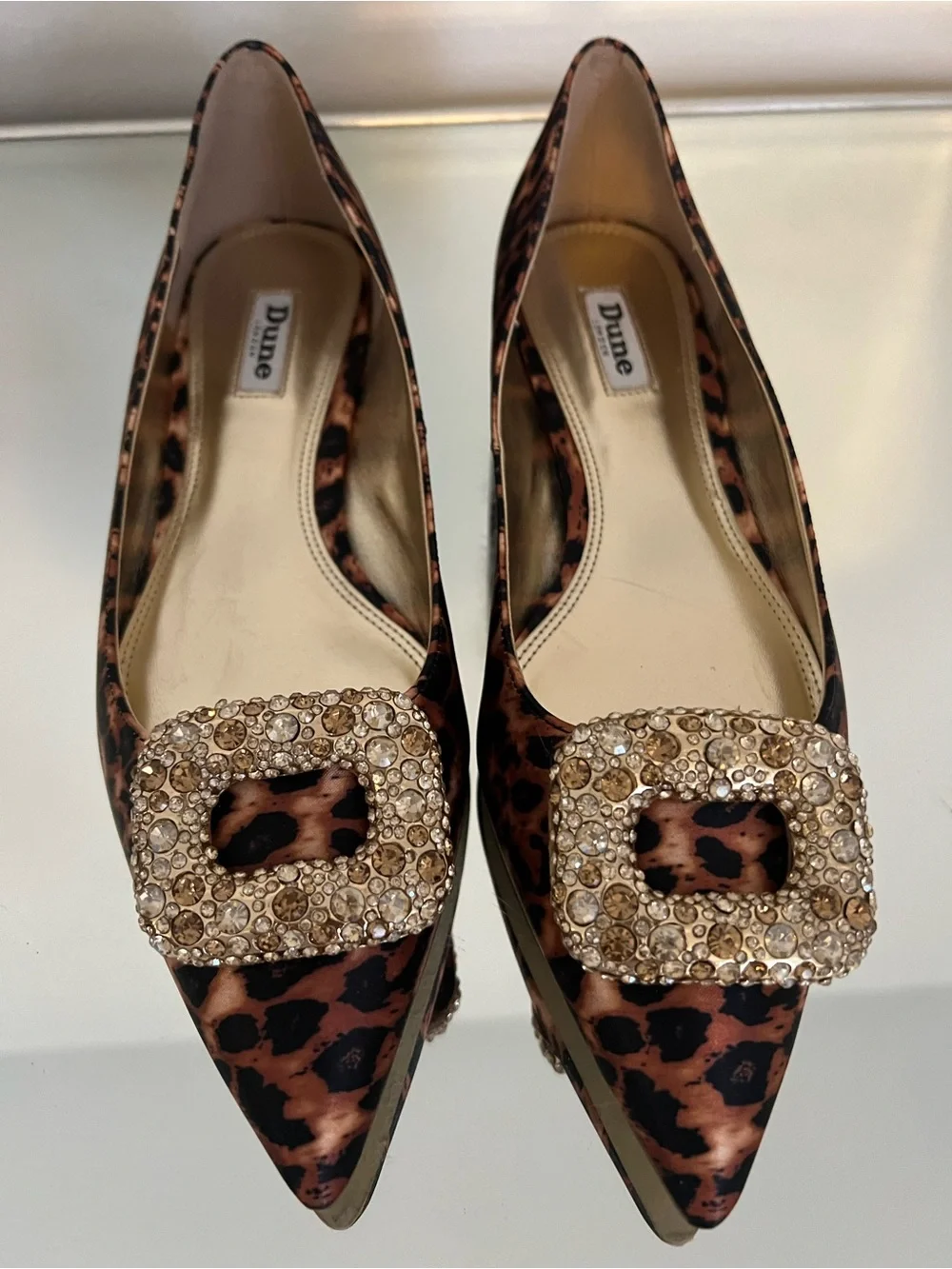 New Dune London Leopard Print Pointed Toe Flats with Crystal Buckle Size 40/US10 - Picture 3 of 6